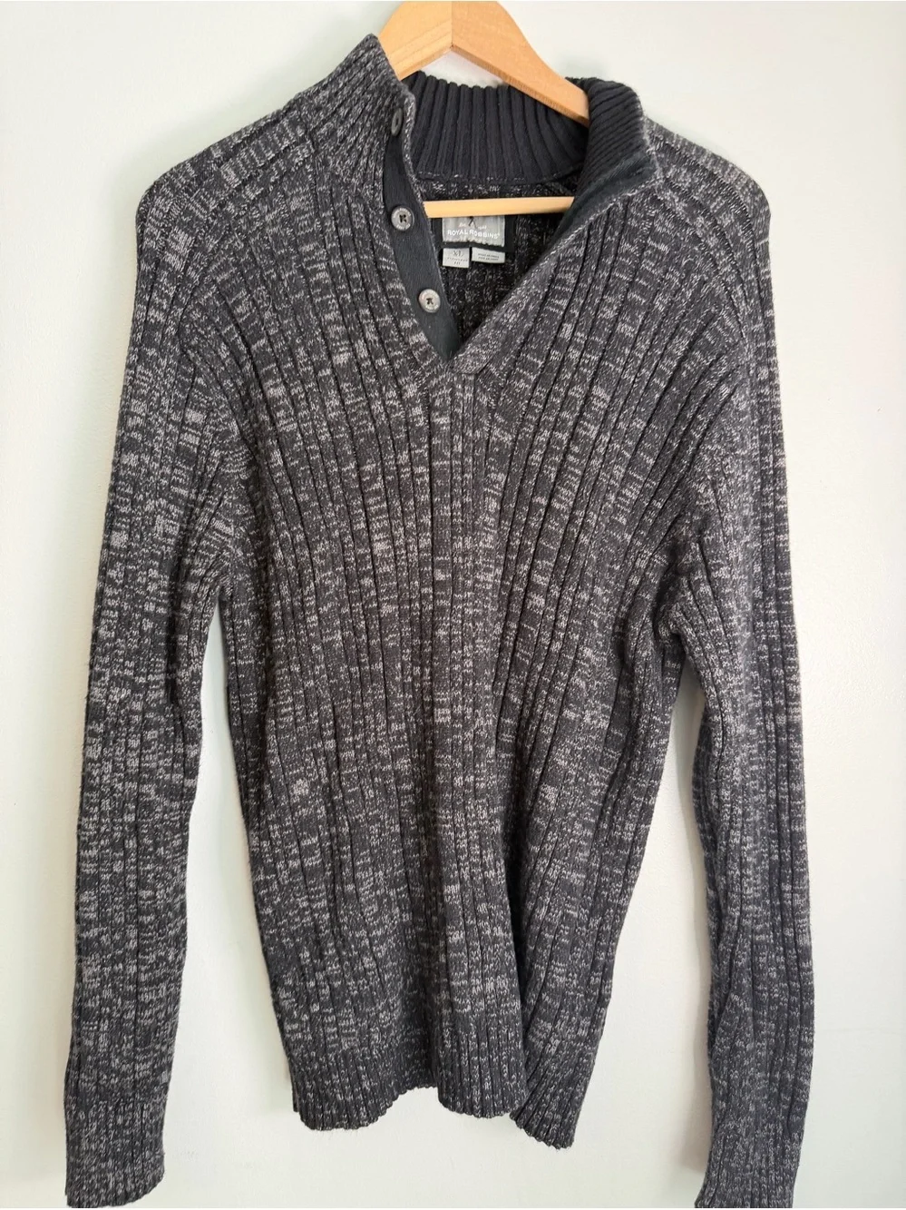 Royal Robbins Men's Gray Marled Mock Neck Button Pullover Sweater, XL